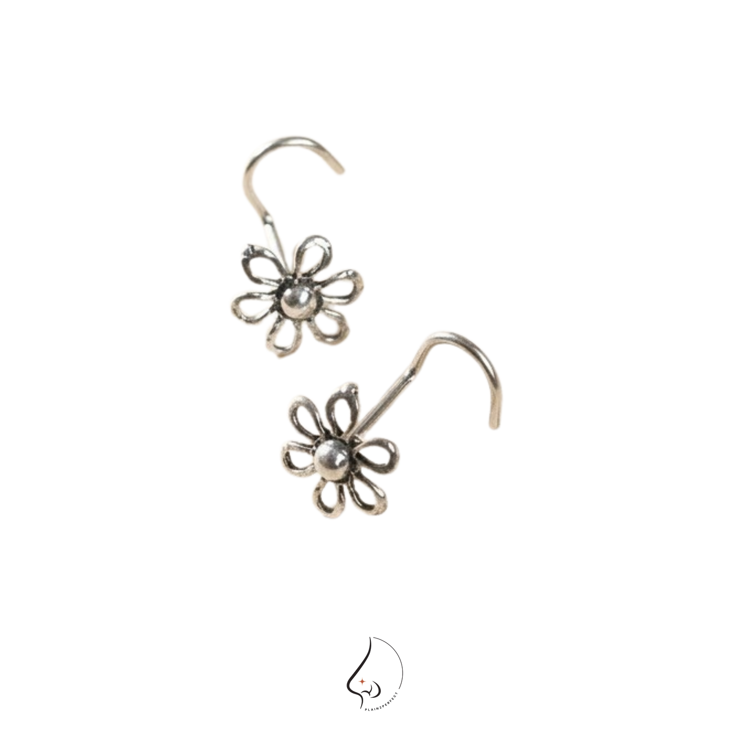 จิวจมูกก้านโค้งดอกไม้วินเทจ เงินแท้ | Silver Oxidized Vintage Flower Nose Stud