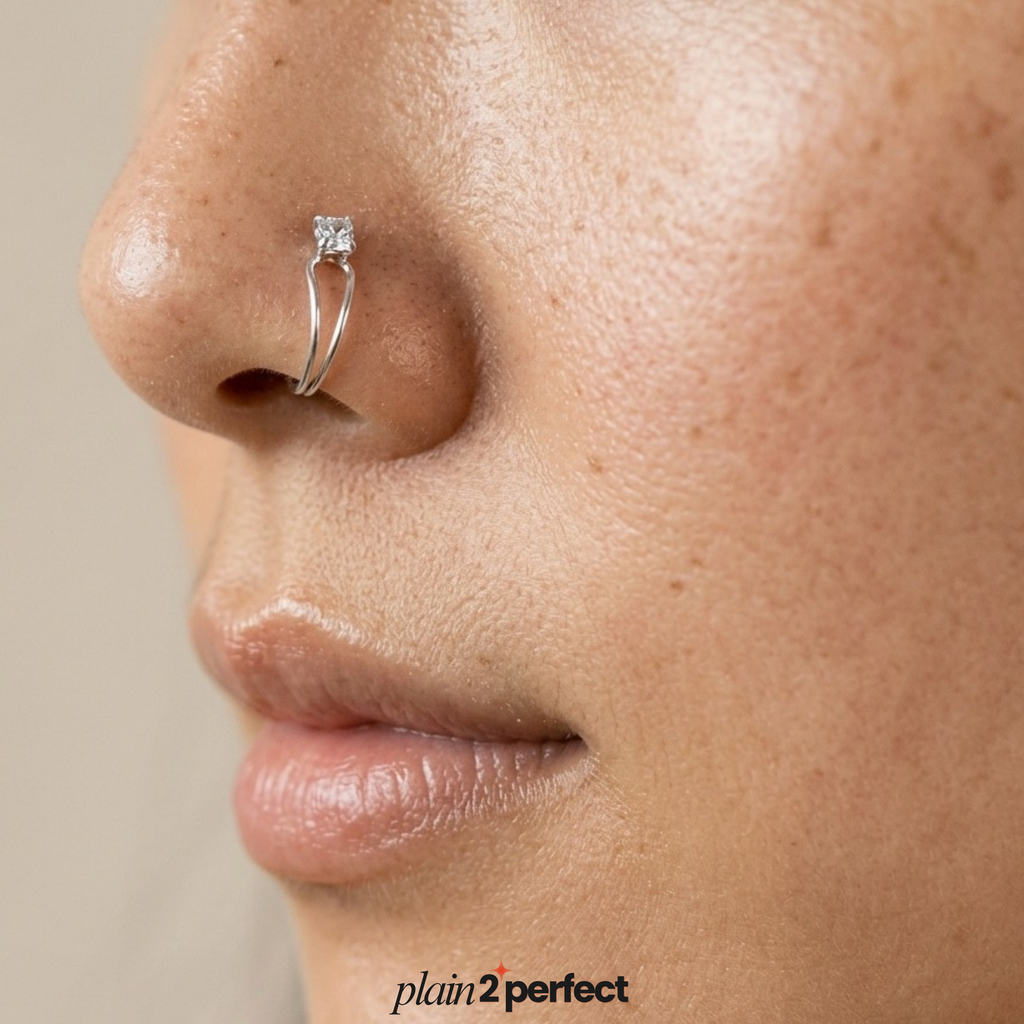 จิวจมูกไม่เจาะทรงโค้งเพชร เงินแท้ | Sterling Silver Curve CZ Nose Cuff