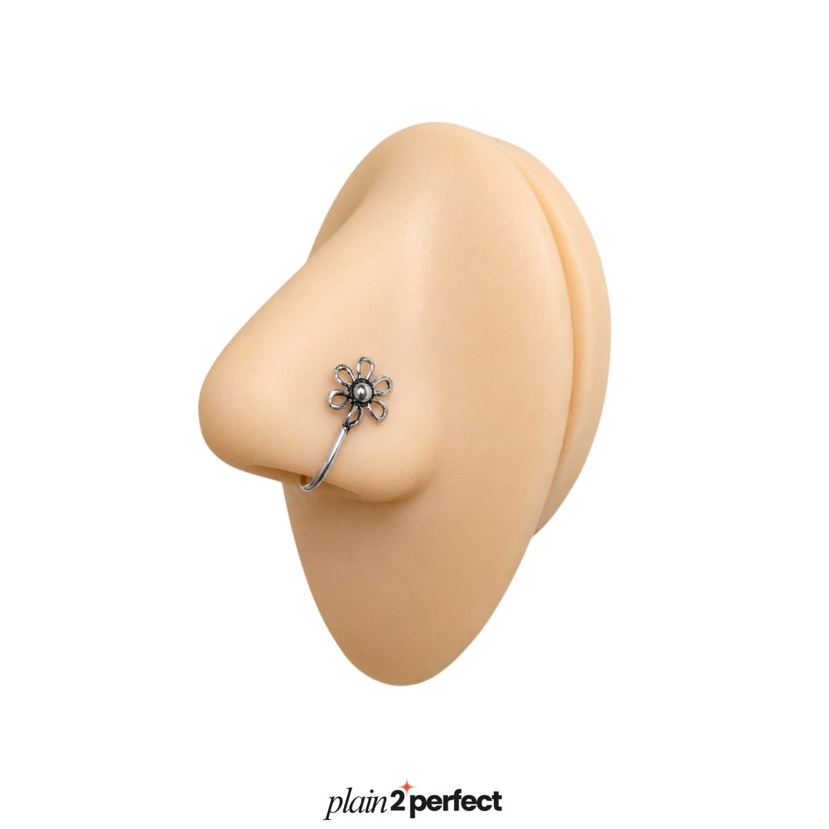 จิวจมูกไม่เจาะดอกไม้วินเทจ เงินแท้ | Sterling Silver Oxidized Flower Nose Cuff