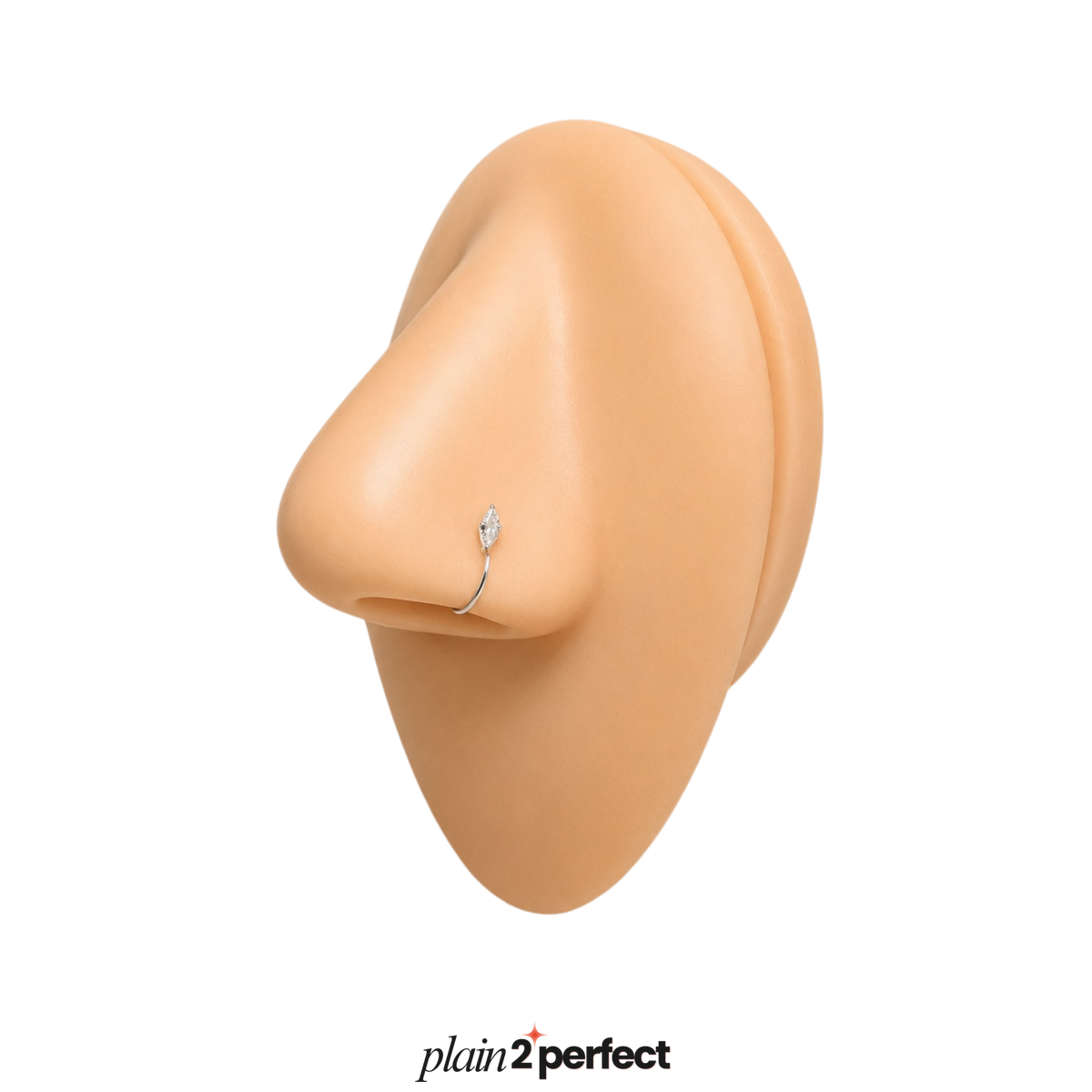 จิวจมูกห่วงทรงเพชรมาคีส์ เงินแท้| Sterling Silver Marquise Crystal Hoop Piercing