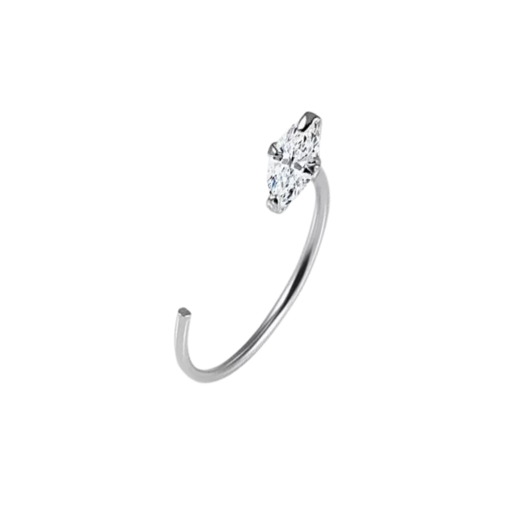 จิวจมูกห่วงทรงเพชรมาคีส์ เงินแท้| Sterling Silver Marquise Crystal Hoop Piercing