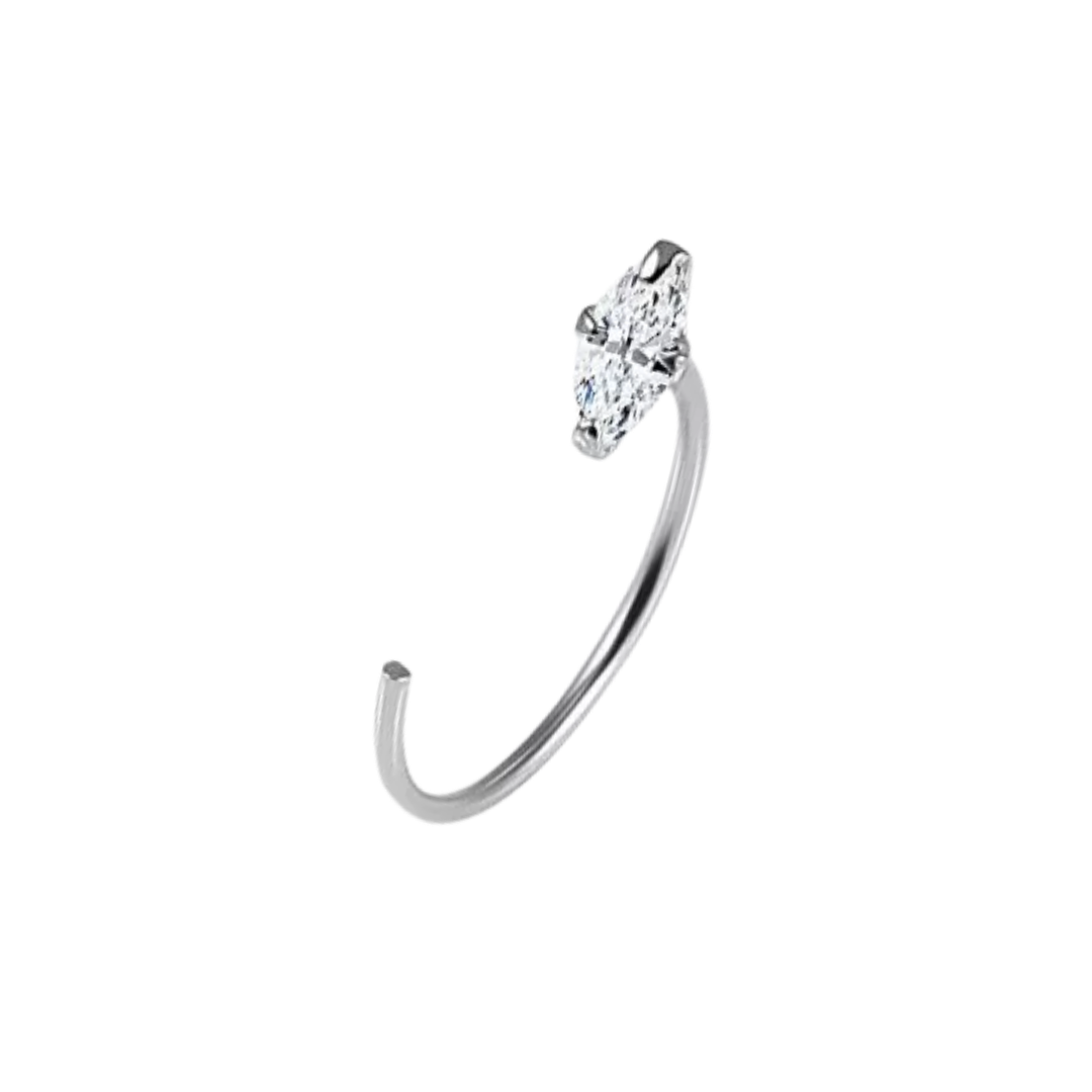 จิวจมูกห่วงทรงเพชรมาคีส์ เงินแท้| Sterling Silver Marquise Crystal Hoop Piercing