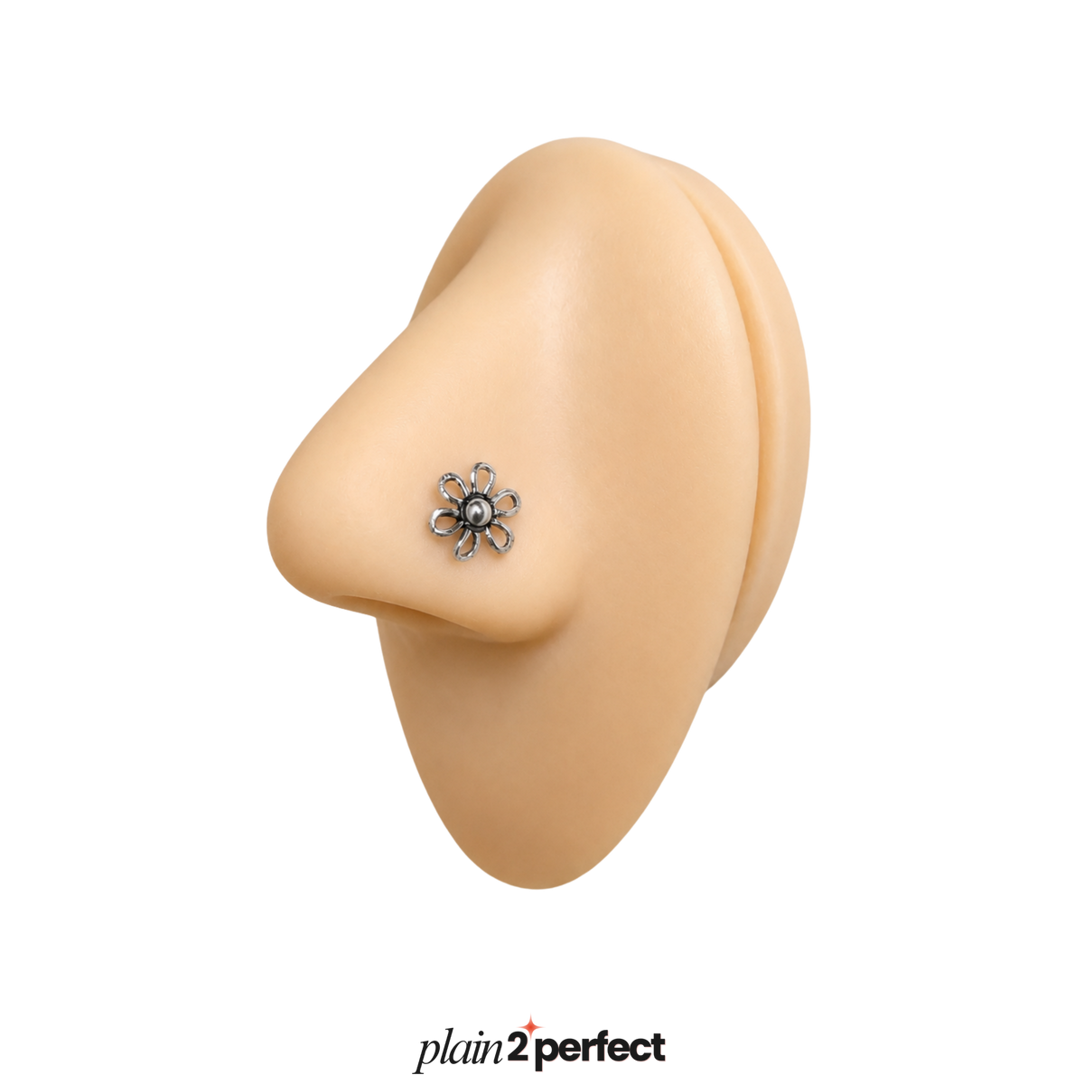 จิวจมูกก้านโค้งดอกไม้วินเทจ เงินแท้ | Silver Oxidized Vintage Flower Nose Stud