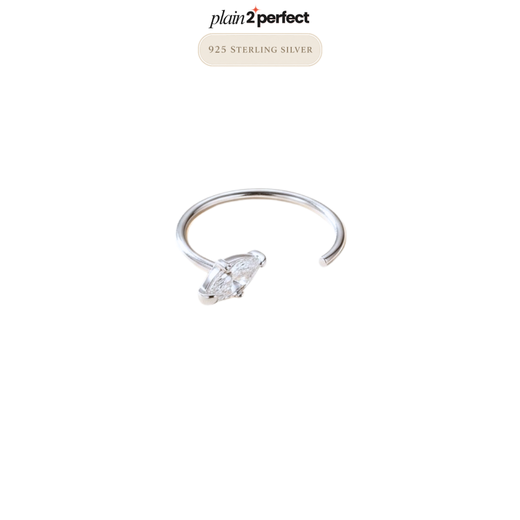 จิวจมูกห่วงทรงเพชรมาคีส์ เงินแท้| Sterling Silver Marquise Crystal Hoop Piercing