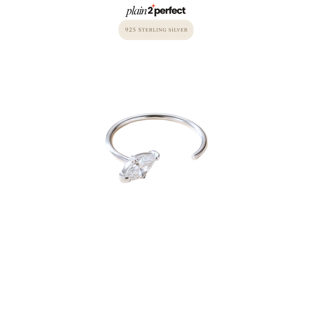 จิวจมูกห่วงทรงเพชรมาคีส์ เงินแท้| Sterling Silver Marquise Crystal Hoop Piercing