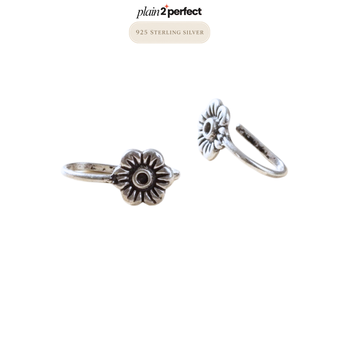 จิวจมูกไม่เจาะดอกเดซี่วินเทจ เงินแท้ | Sterling SilverOxidized Daisy Nose Cuff