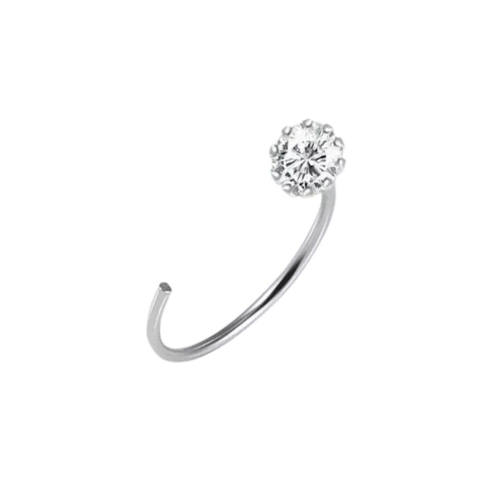จิวห่วงดอกไม้เพชร เงินแท้ |  Sterling Silver Flower Crystal Hoop Piercing