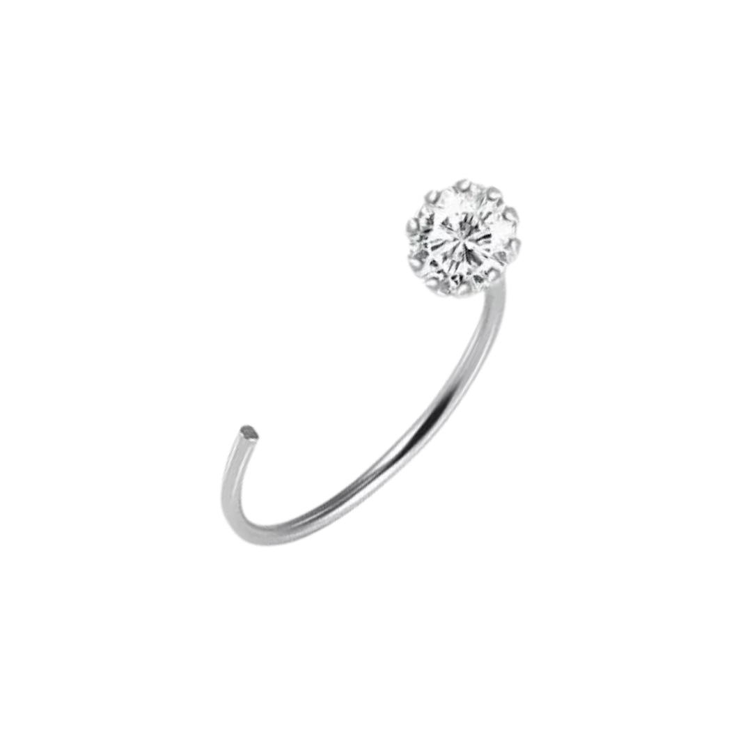 จิวห่วงดอกไม้เพชร เงินแท้ |  Sterling Silver Flower Crystal Hoop Piercing