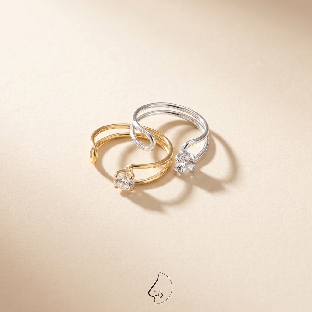 จิวจมูกไม่เจาะทรงโค้งเพชร เงินแท้ | Sterling Silver Curve CZ Nose Cuff
