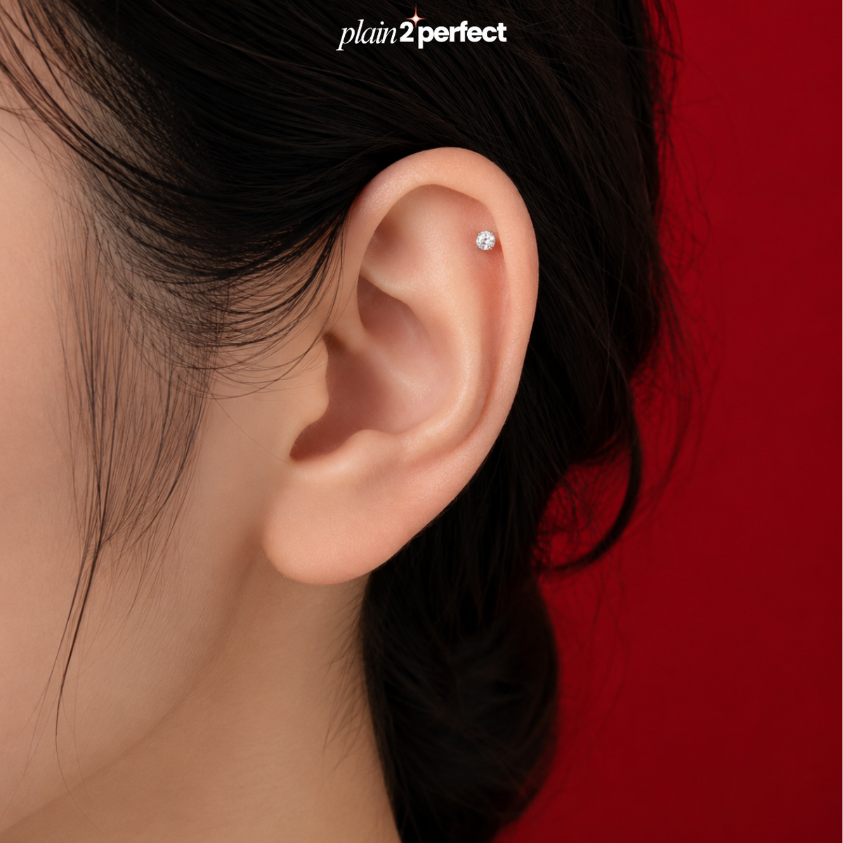 จิวหูเพชรเดี่ยว Flat Back | Titanium CZ Stud
