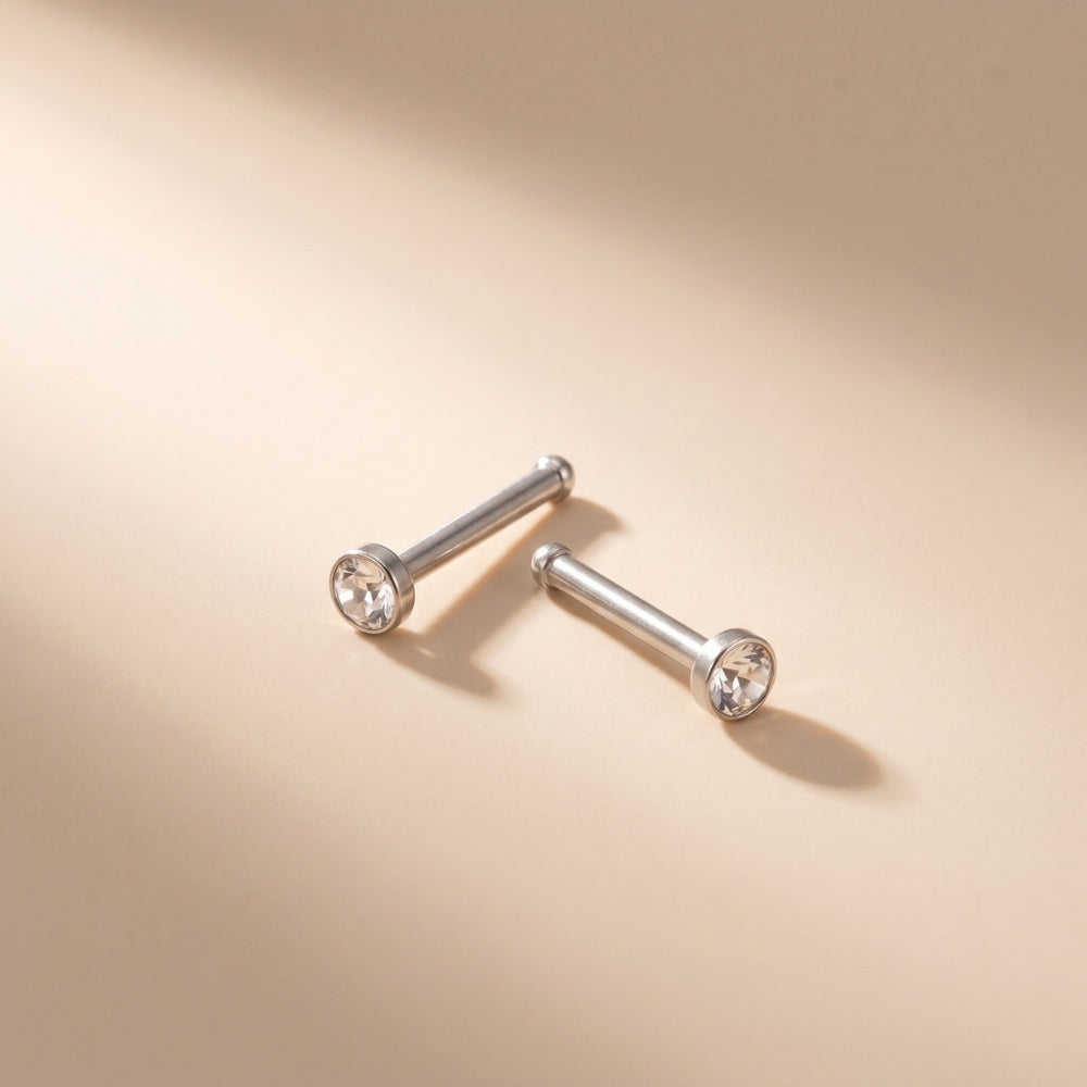 จิวจมูกแบบเจาะ ทรงก้าน หัวเพชร | Crystal Nose Stud