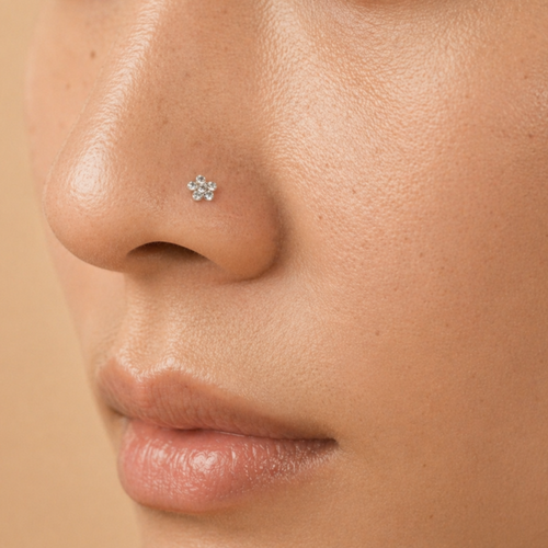 จิวจมูกแบบเจาะ ทรงก้านดอกไม้เพชร | Floral Crystal Nose Stud