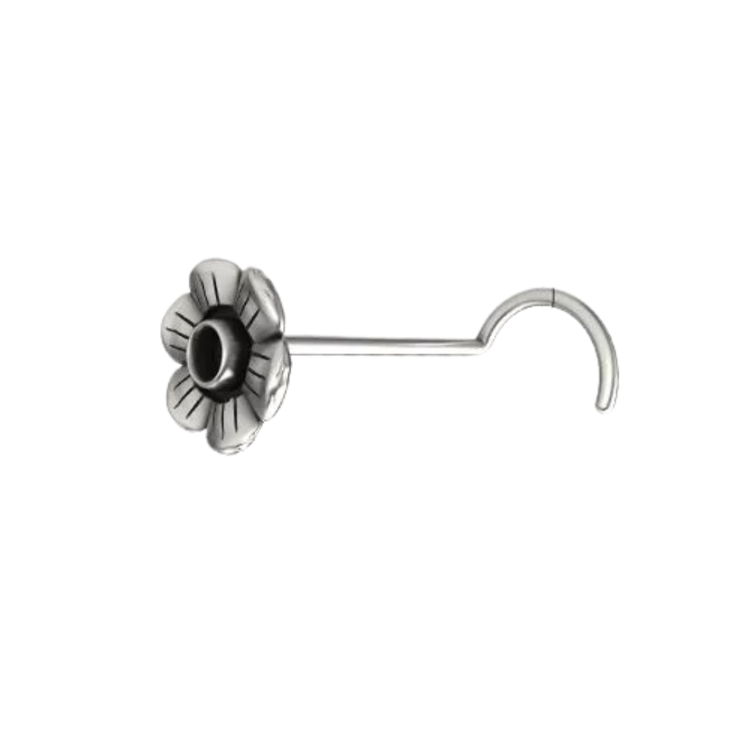 จิวจมูกก้านโค้งดอกเดซี่วินเทจ เงินแท้ | Sterling Silver Oxidized Daisy Nose Stud