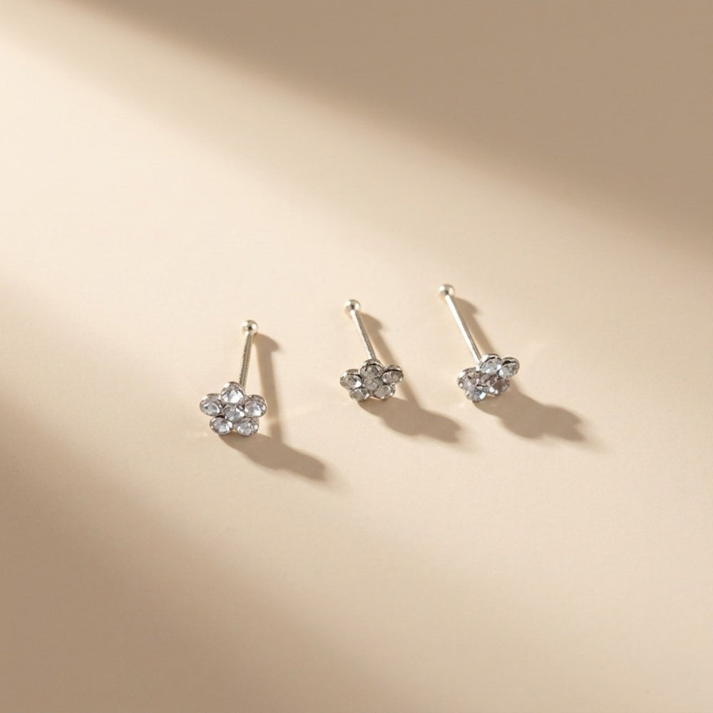 จิวจมูกแบบเจาะ ทรงก้านดอกไม้เพชร | Floral Crystal Nose Stud