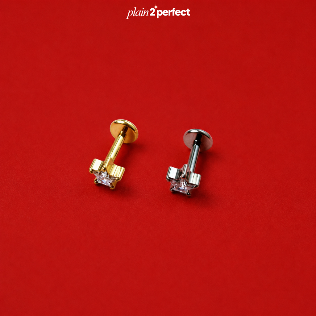 จิวหูดาวเพชร Flat Back | Titanium Star CZ Stud