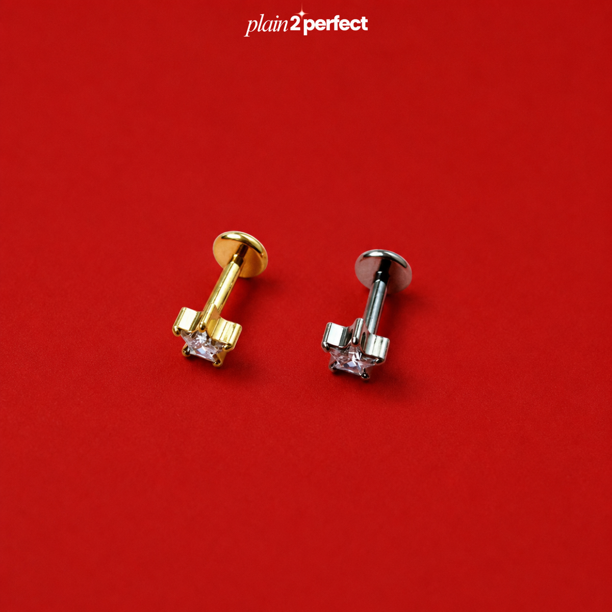 จิวหูดาวเพชร Flat Back | Titanium Star CZ Stud