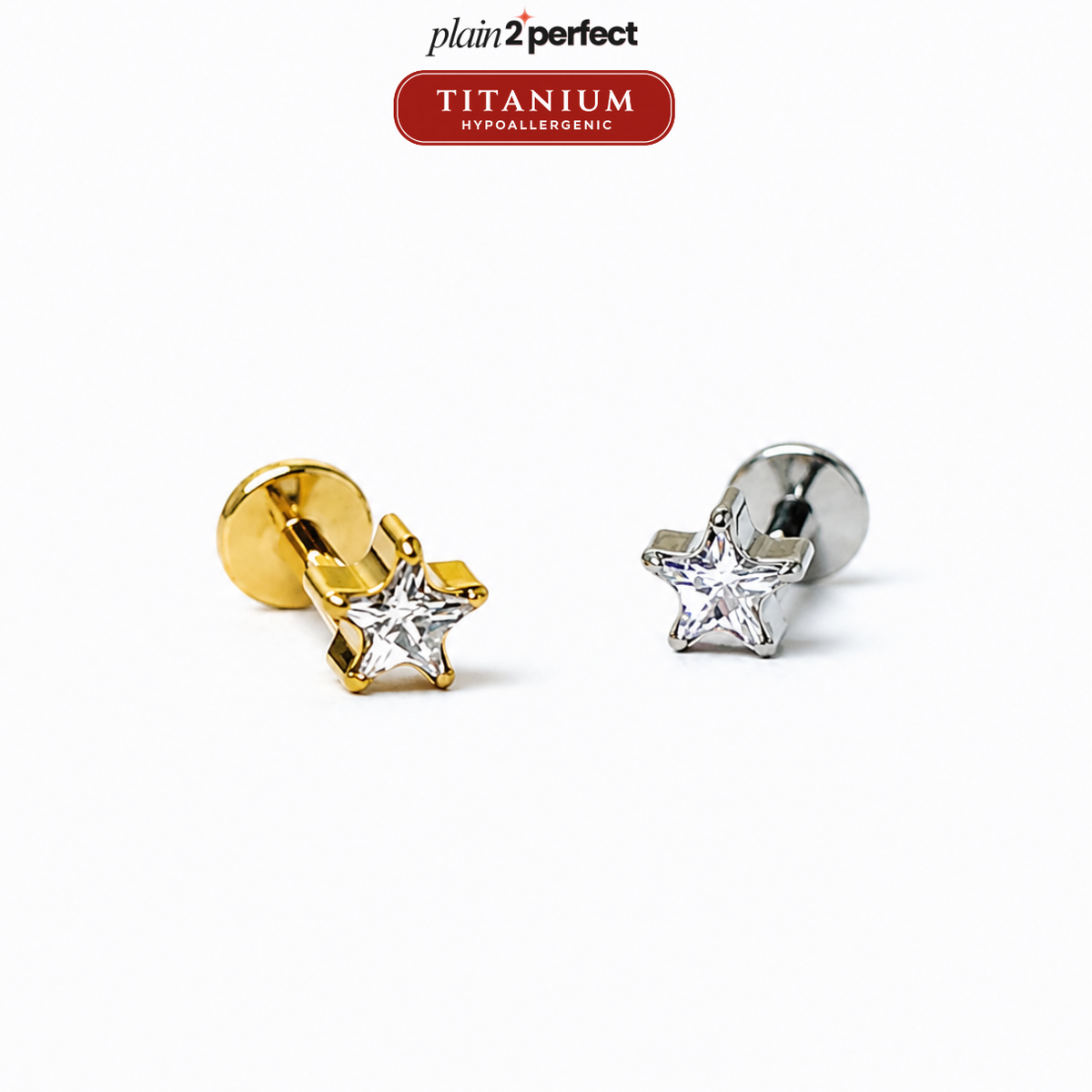 จิวหูดาวเพชร Flat Back | Titanium Star CZ Stud