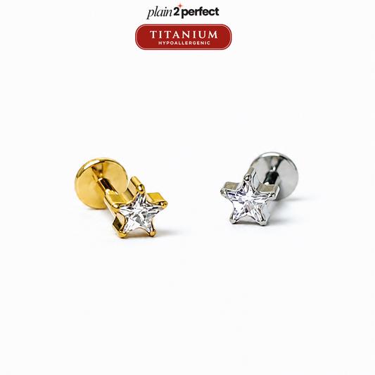 จิวหูดาวเพชร Flat Back | Titanium Star CZ Stud
