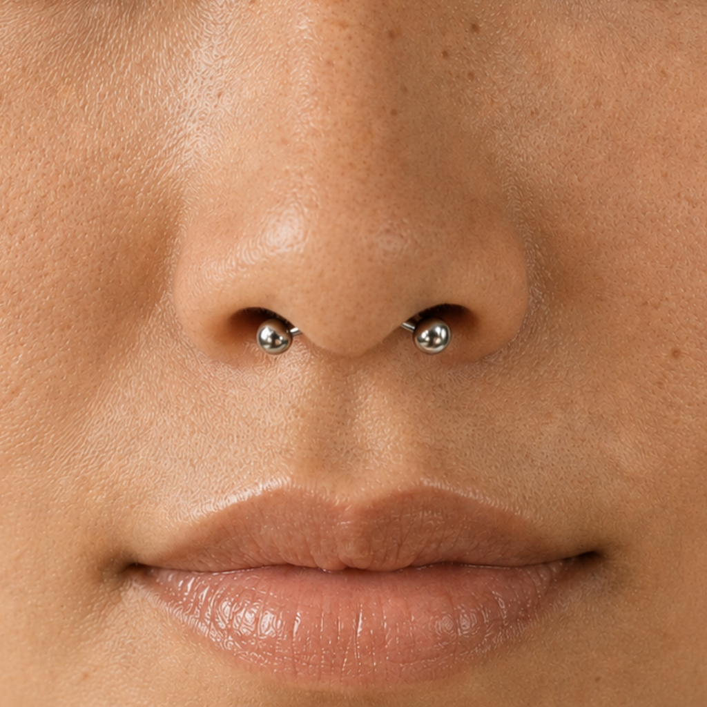 จิวซ่อนใต้จมูกแบบก้านโค้ง | Curved Septum Retainer Piercing