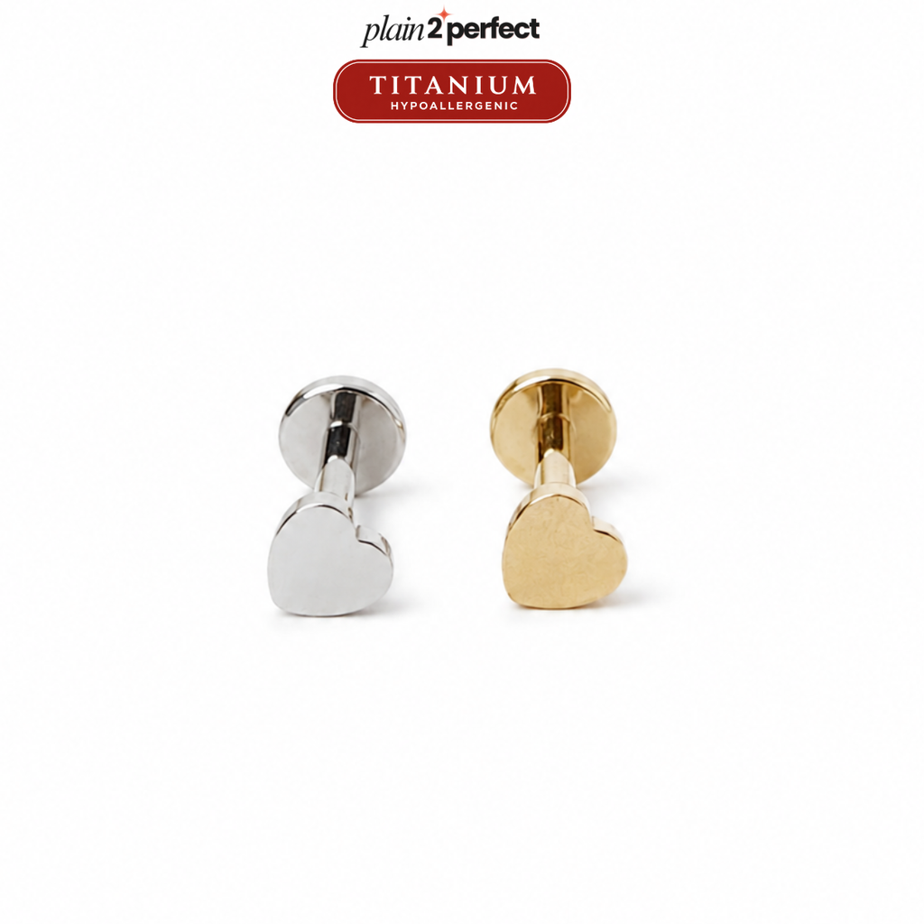 จิวหูหัวใจ Flat Back | Titanium Heart Stud